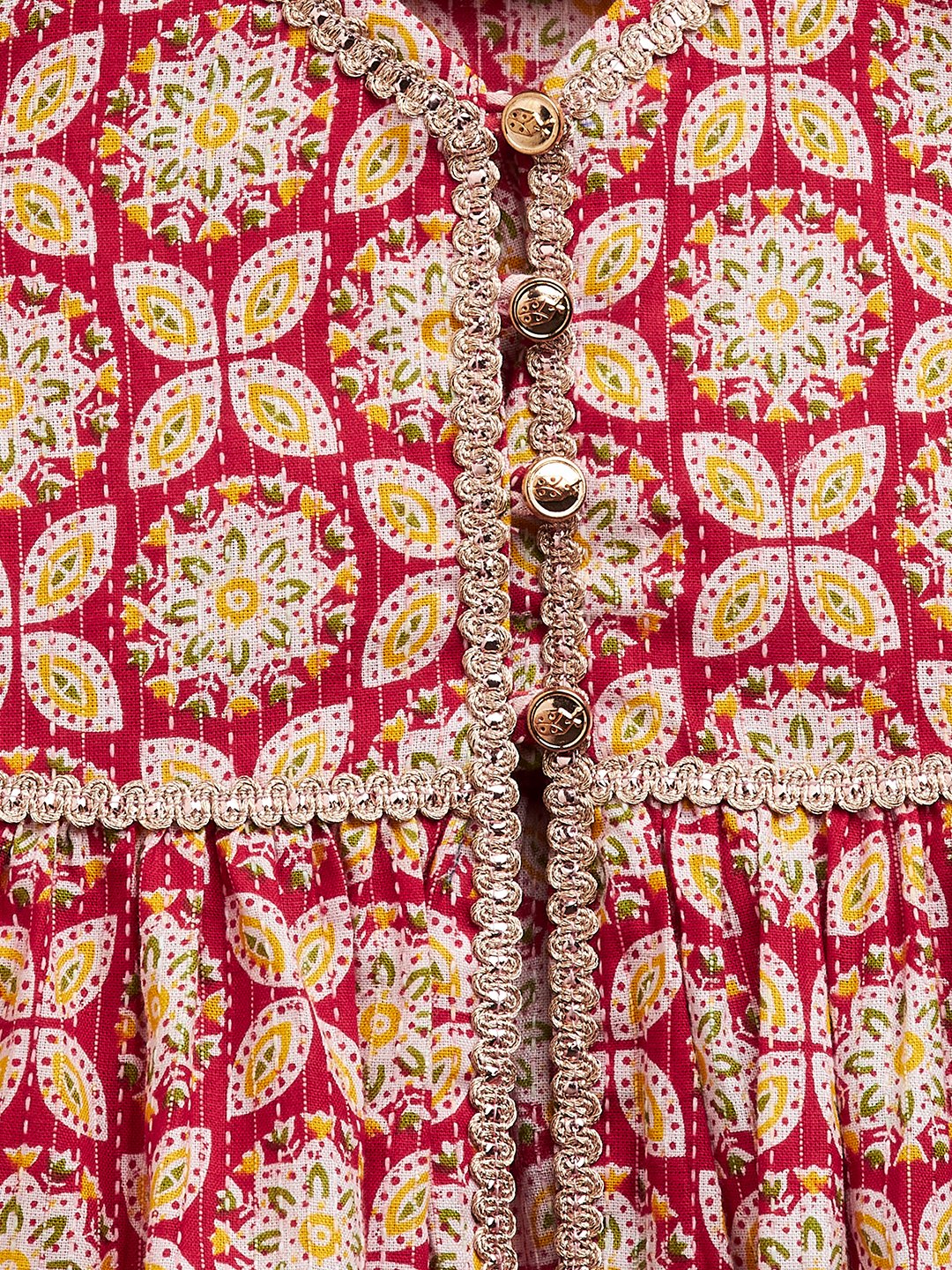 Girls Above Knee Printed Kurti Set - Red