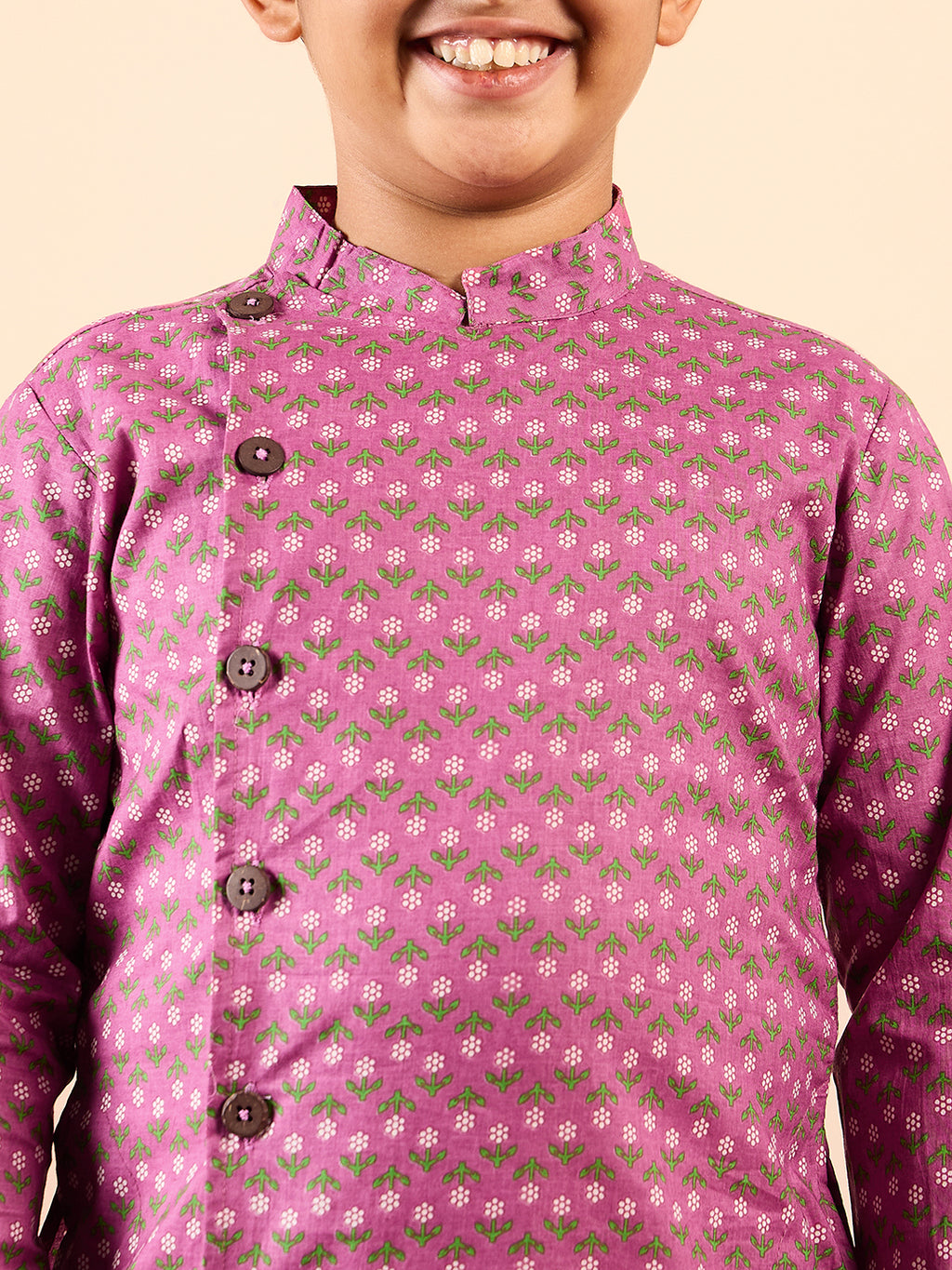 Boys Ankle Length Printed Kurta Set - Purple