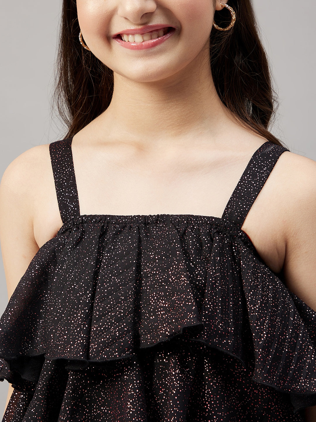 Girls Above Knee Solid Dress - Black