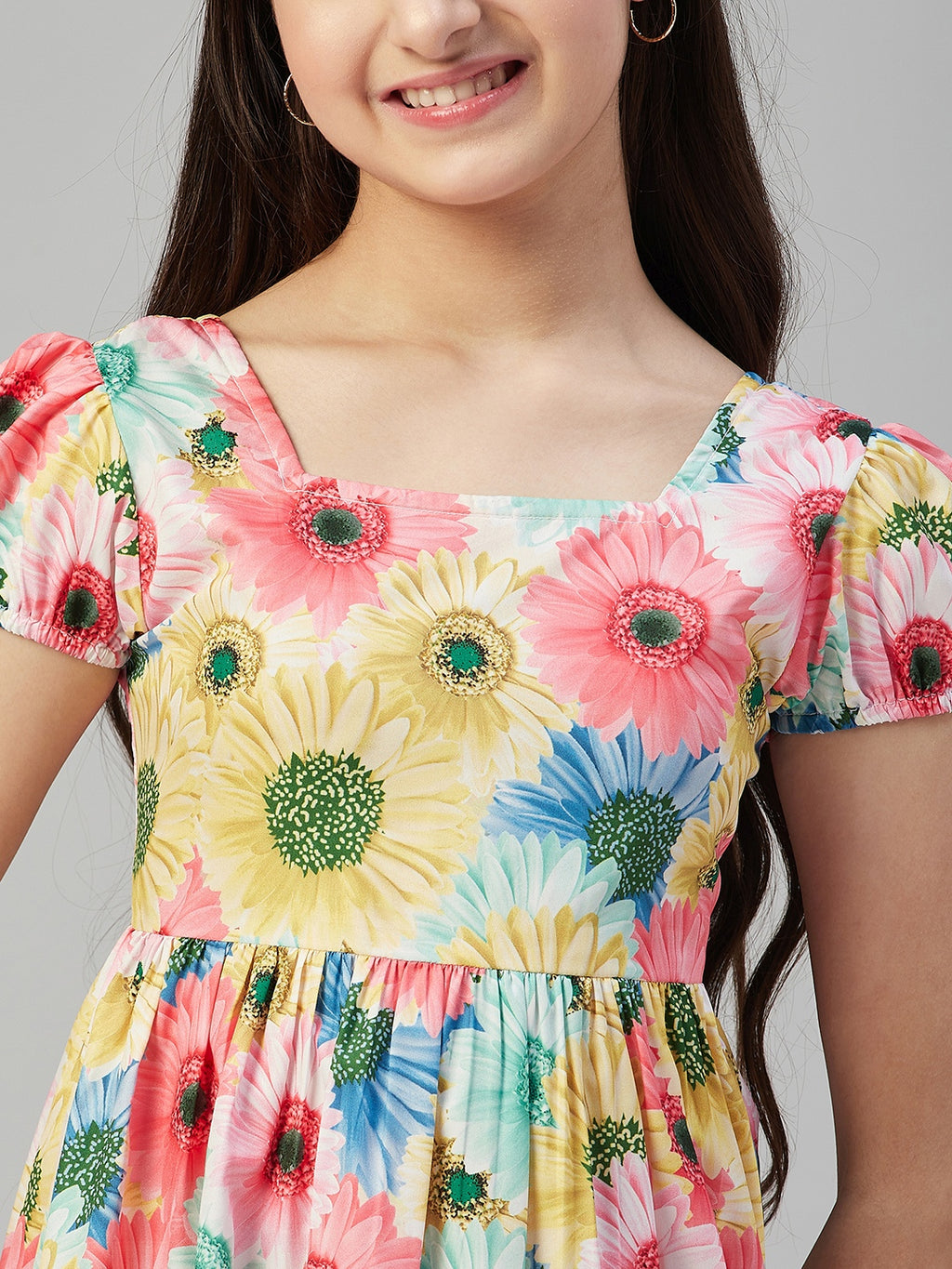 Girls Above Knee Printed Dress - Multi