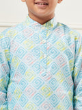 Boys Above Knee All over print Kurta Set - Blue