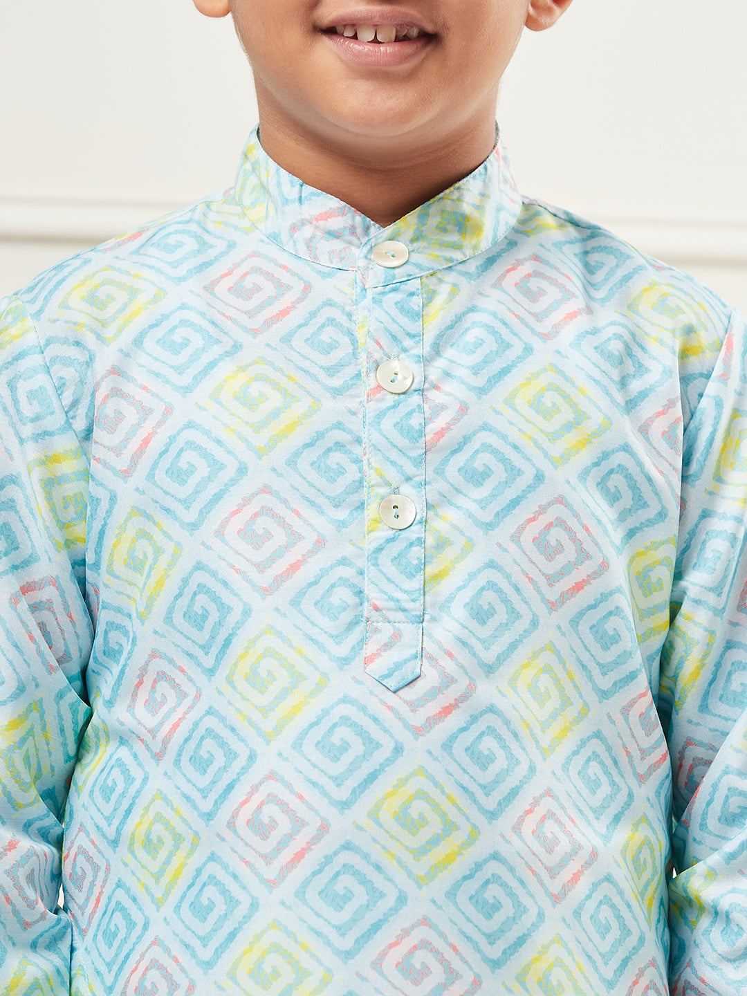 Boys Above Knee All over print Kurta Set - Blue