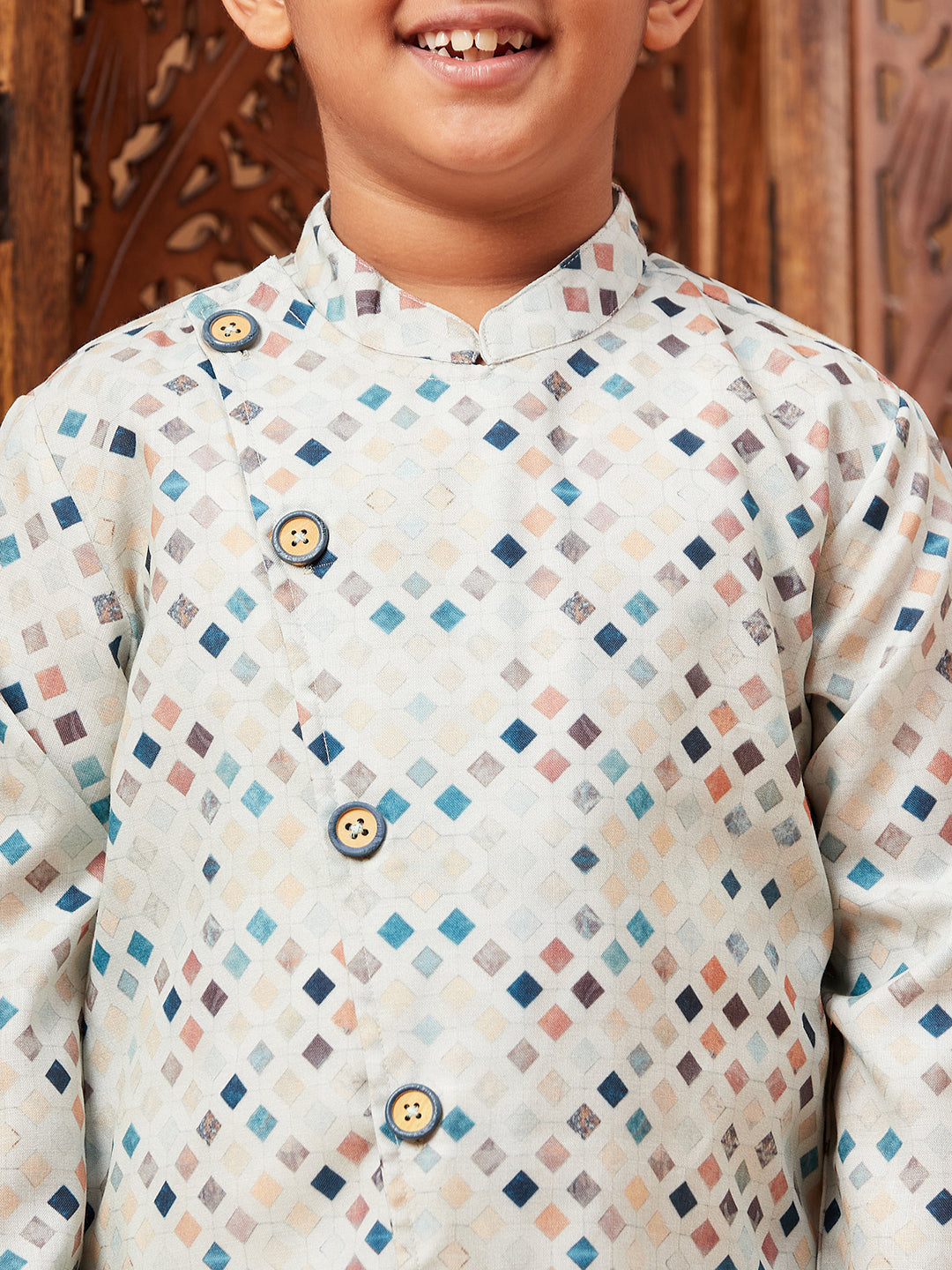 Boys Above Knee All over print Kurta Set - Blue