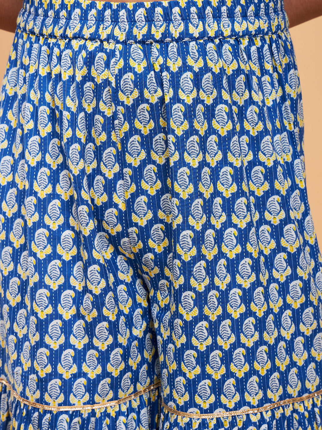 Girls Above Knee Printed Kurti Set - Blue