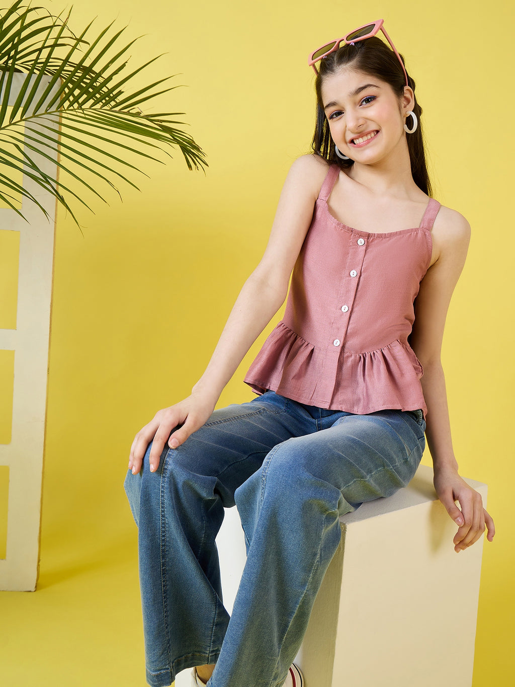 Girls Hip length Solid Top - Pink