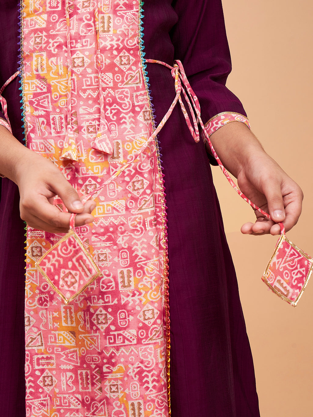 Girls Ankle Length Printed Kurti Set - Purple