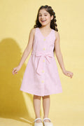 Girls Knee Length All over Print Dress - Pink