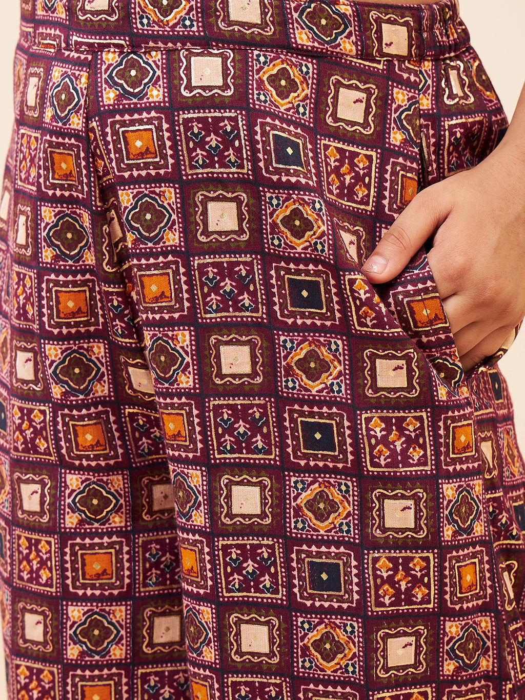 Girls Ankle Length Printed Kurti Set - Purple