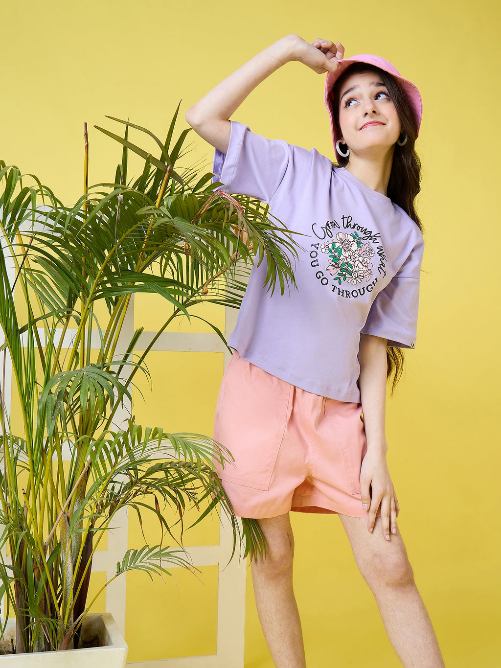 Girls Hip length Printed T-shirt - Purple