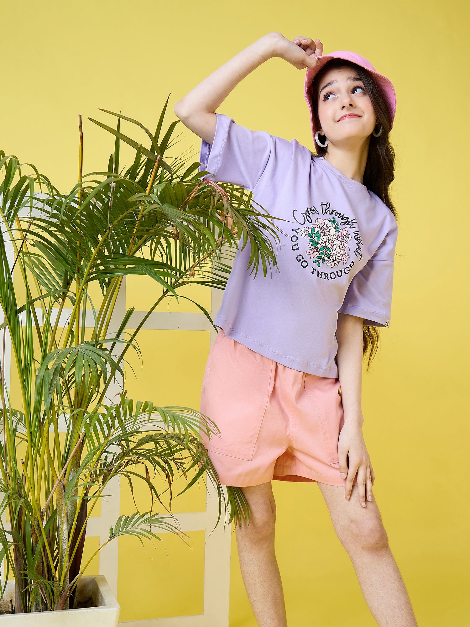 Girls Hip length Printed T-shirt - Purple