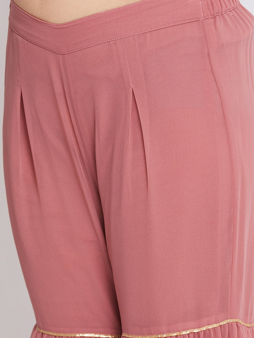 Girls Ankle Length Solid Kurti Set - Pink