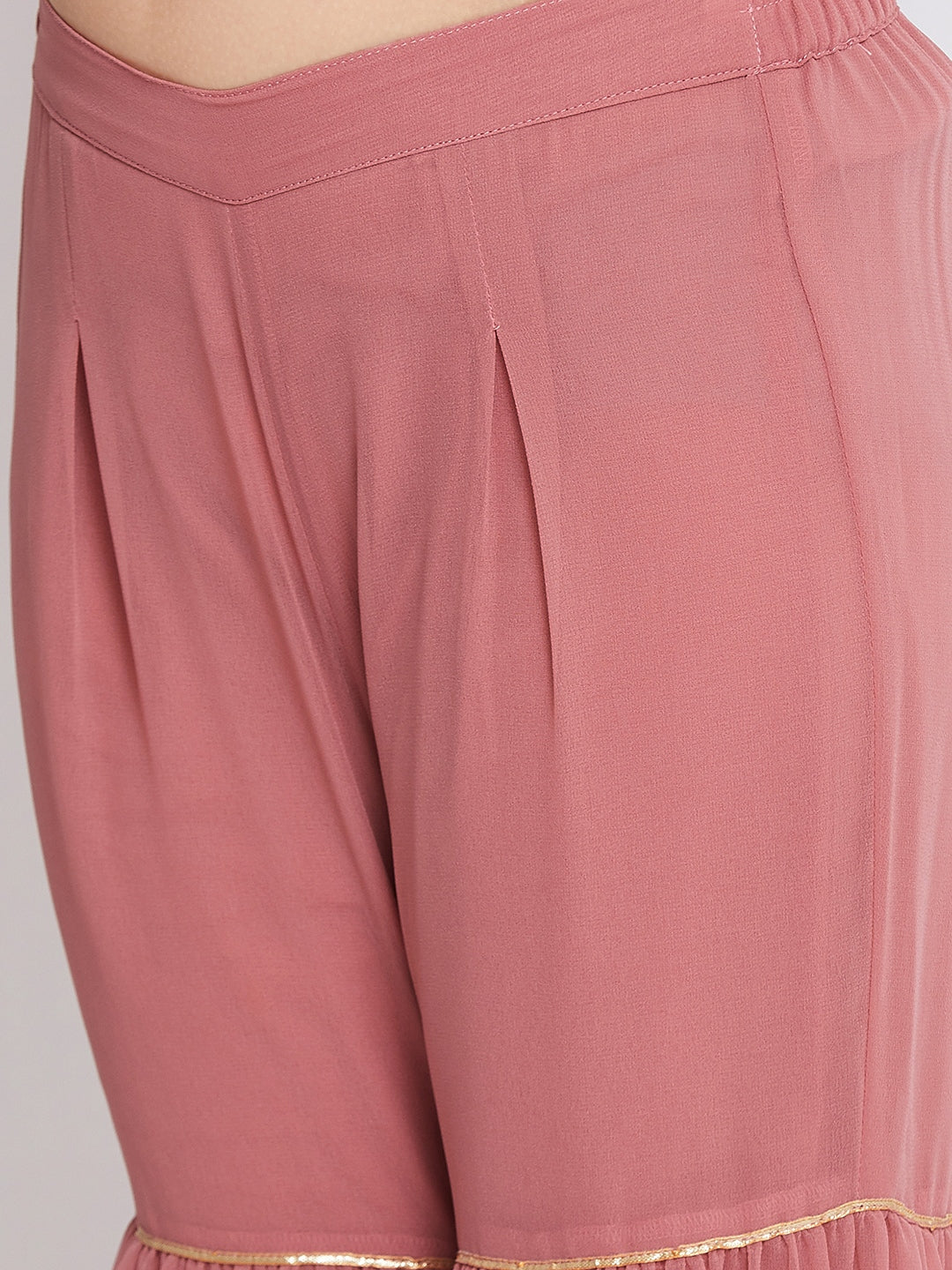 Girls Ankle Length Solid Kurti Set - Pink