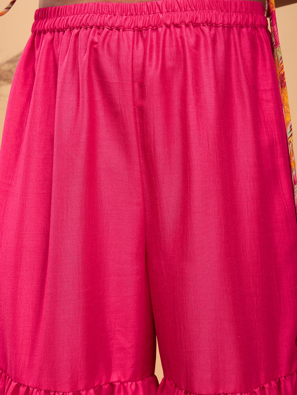 Girls Mid Thigh Printed Kurti Set - Pink