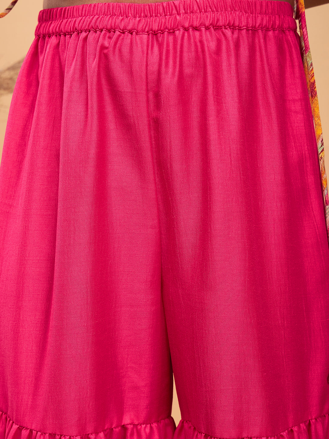 Girls Mid Thigh Printed Kurti Set - Pink