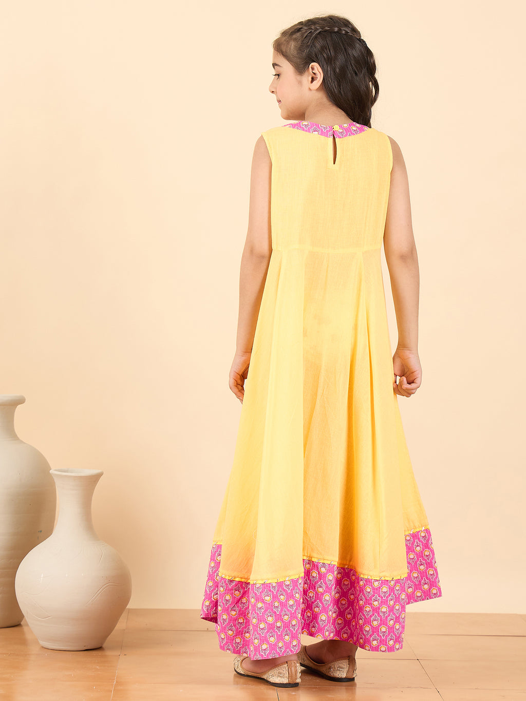 Girls Full Length Embroidery Kurti Set - Pink