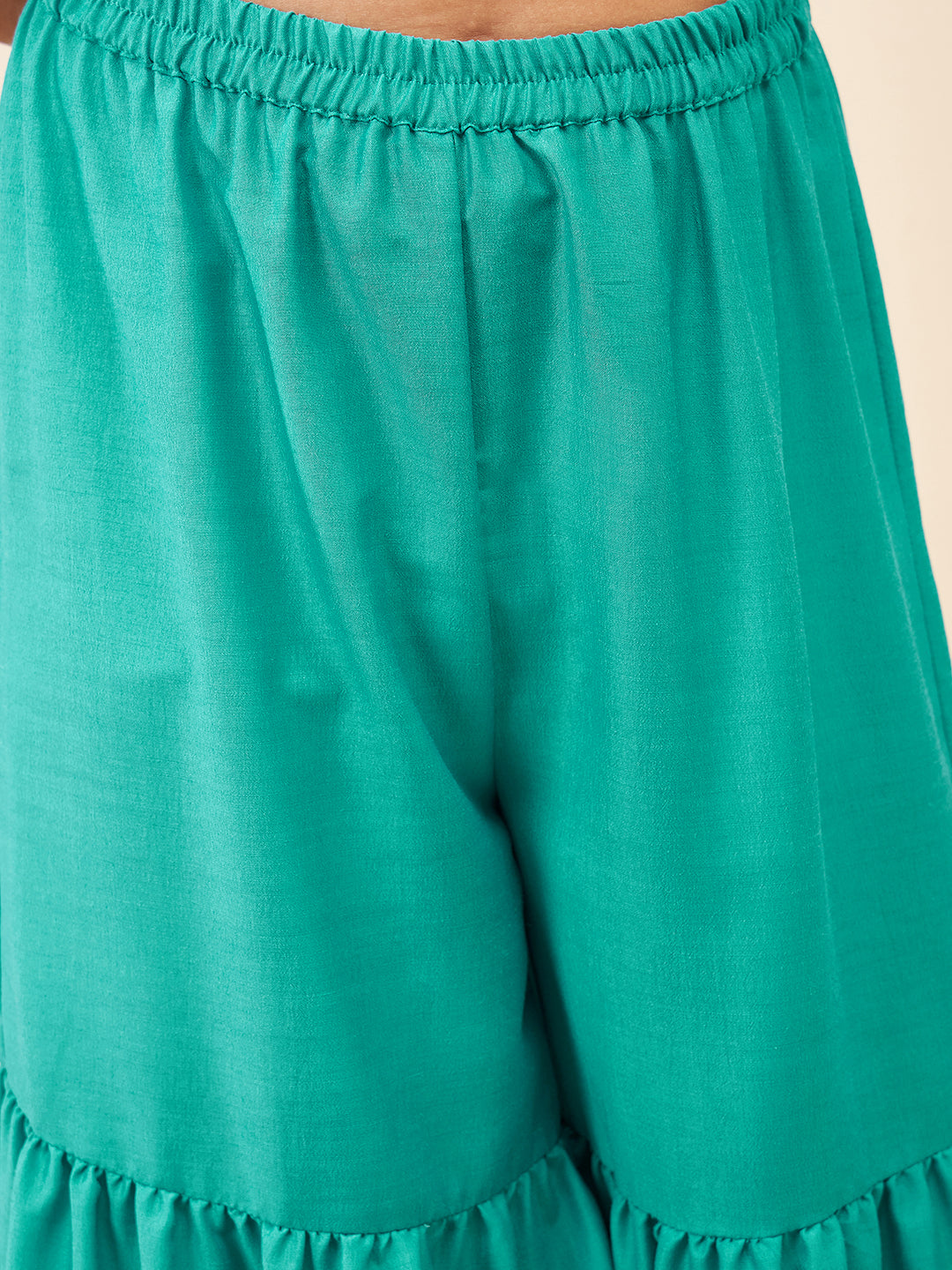 Girls Ankle Length Printed Kurti Set - Green