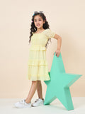 Girls Knee Length Solid Dress - Yellow
