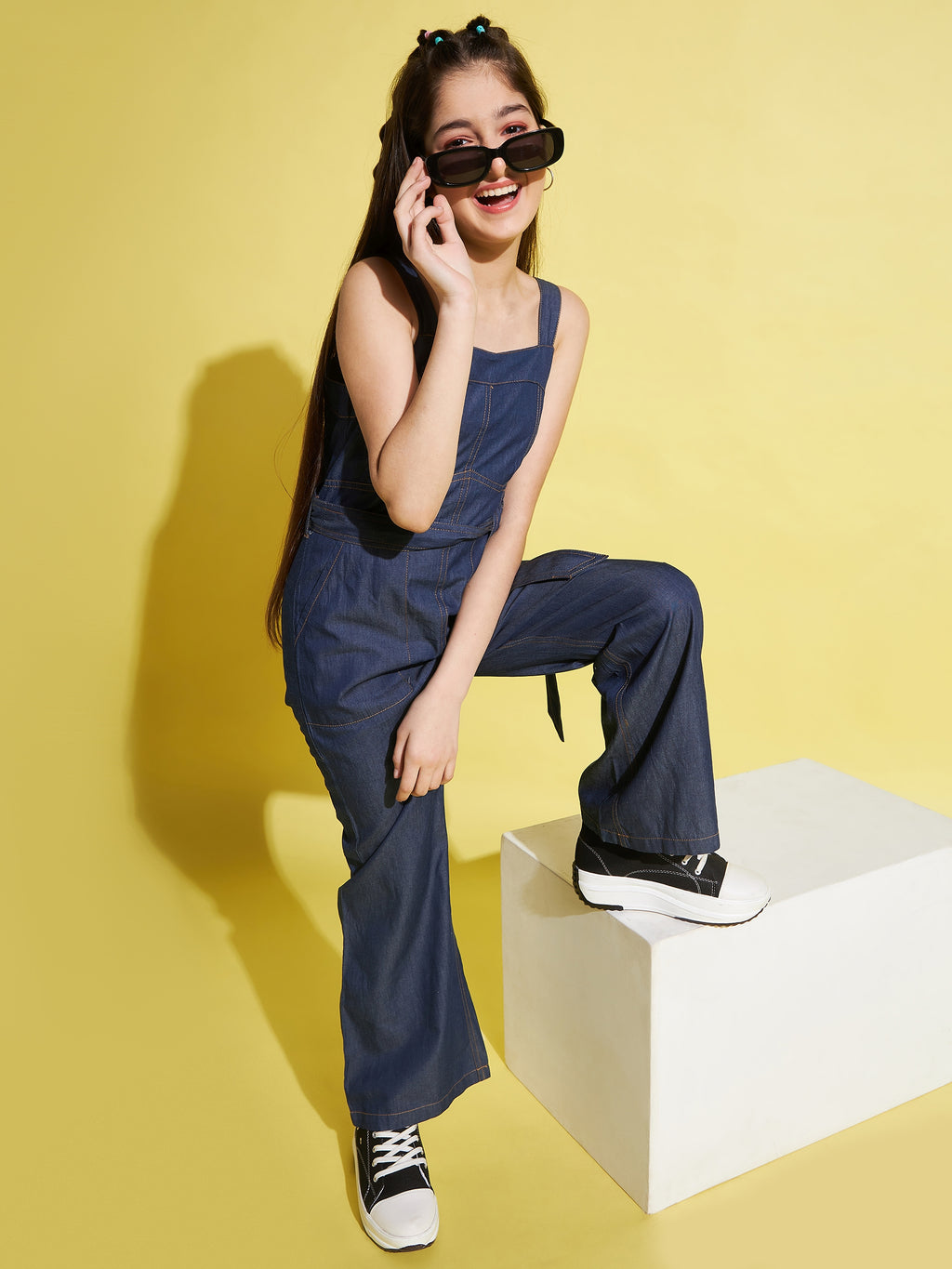 Girls Ankle Length Solid Jumpsuit - Blue
