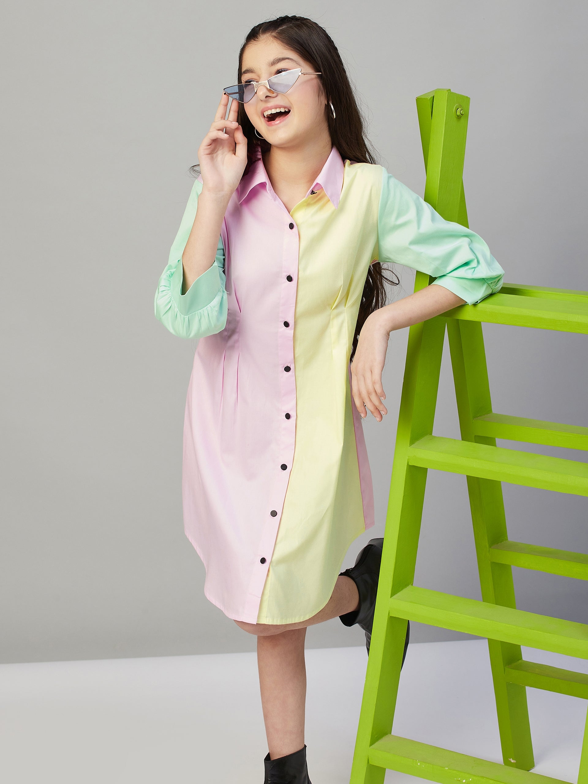 Girls Above Knee Solid Dress - Multi