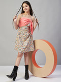 Girls Above Knee Printed Dress - Multi