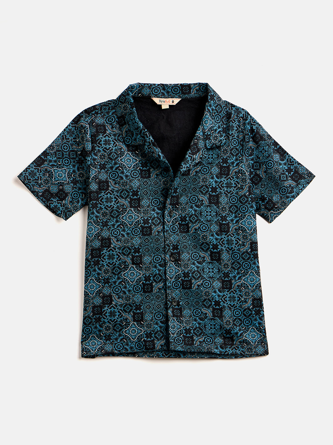 Boys Mid Thigh Printed Shirt with Shorts - Blue