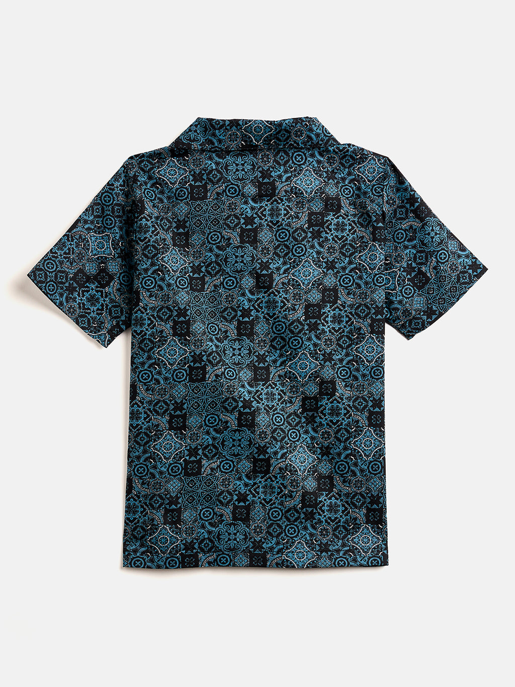 Boys Mid Thigh Printed Shirt with Shorts - Blue