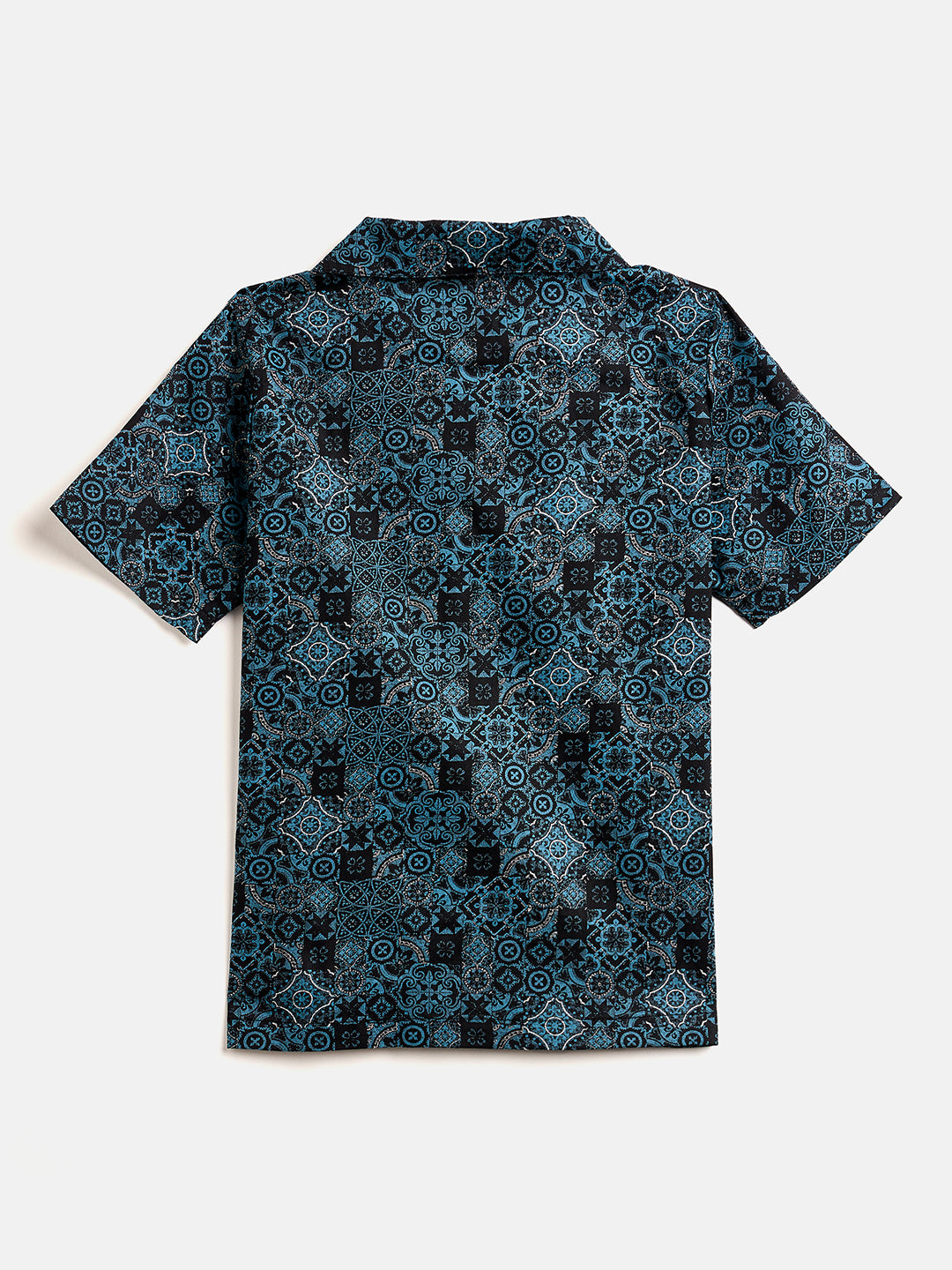 Boys Mid Thigh Printed Shirt with Shorts - Blue