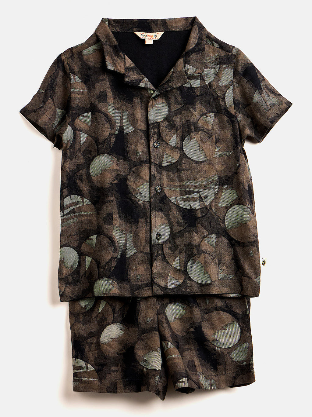 Boys Mid Thigh Printed Shirt with Shorts - Brown