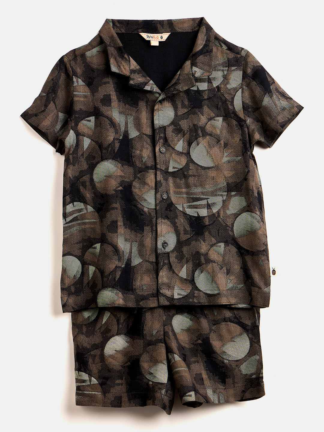 Boys Mid Thigh Printed Shirt with Shorts - Brown