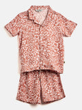 Boys Above Knee Printed Shirt with Shorts - Brown