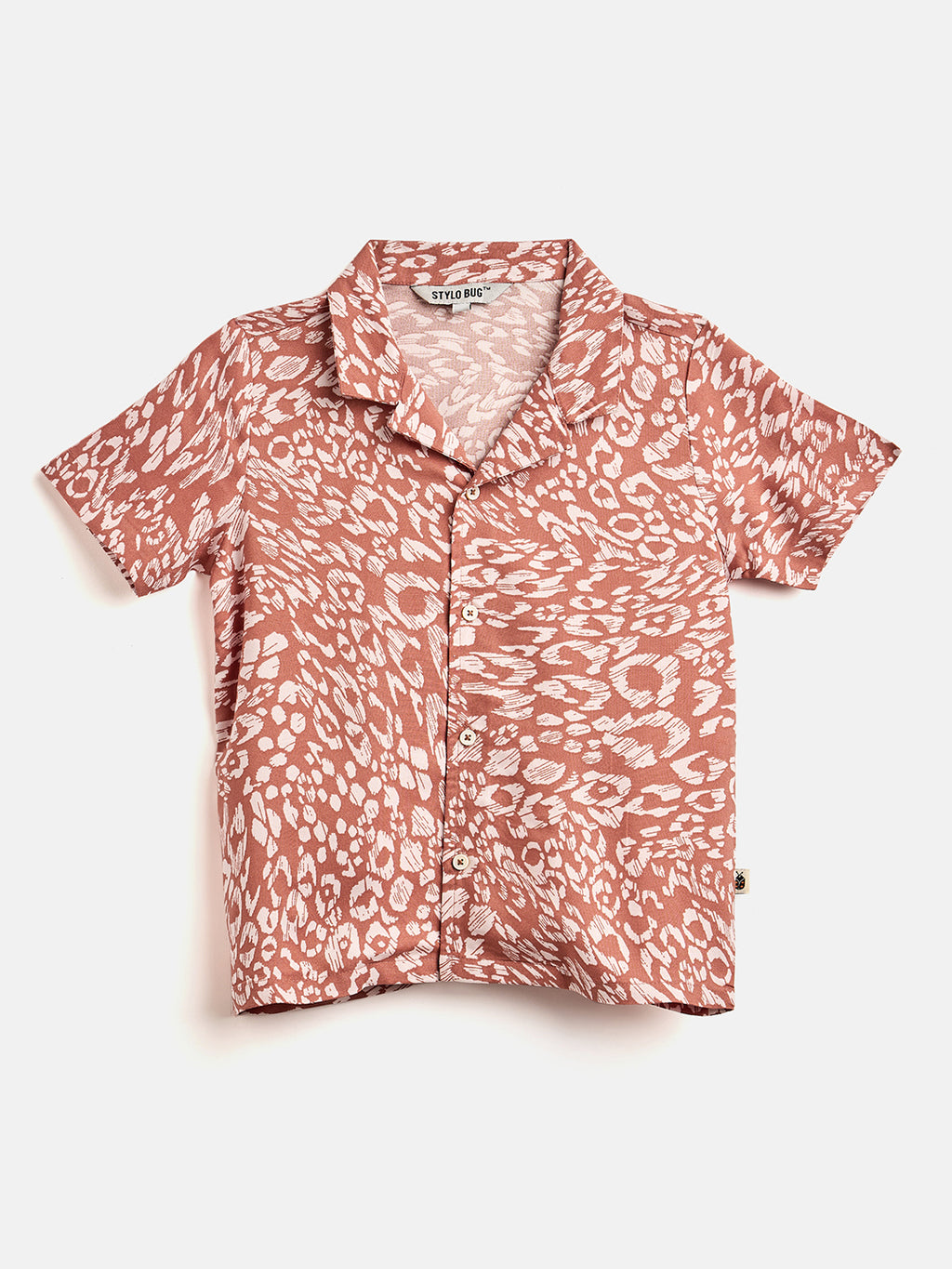 Boys Above Knee Printed Shirt with Shorts - Brown