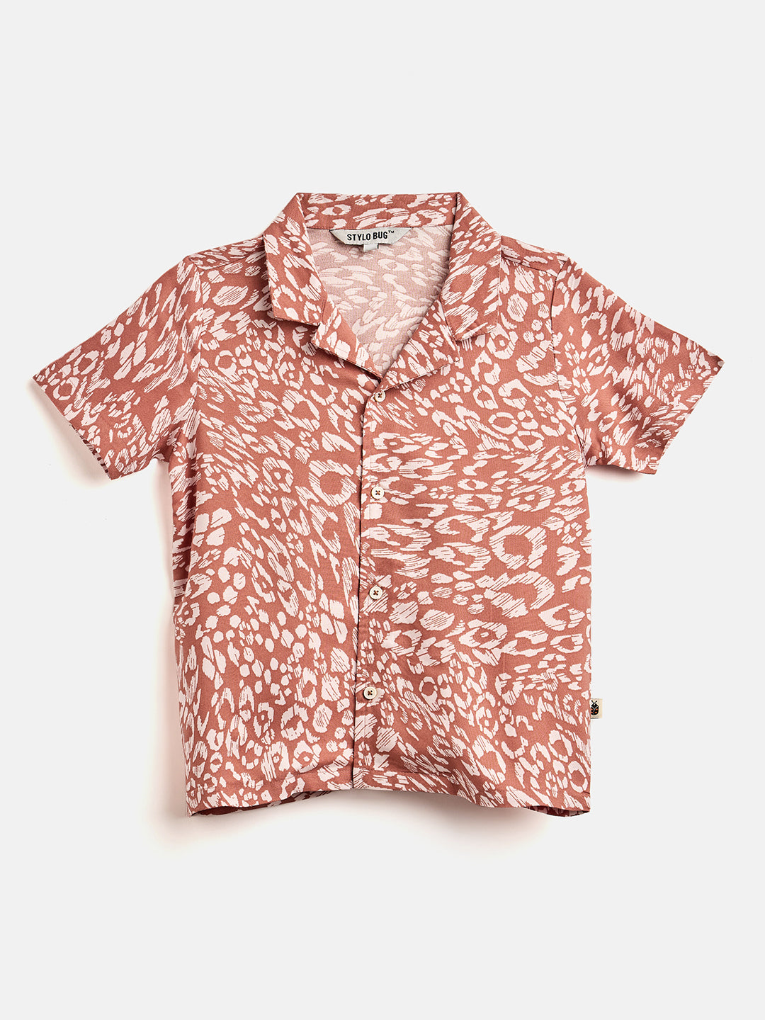 Boys Above Knee Printed Shirt with Shorts - Brown