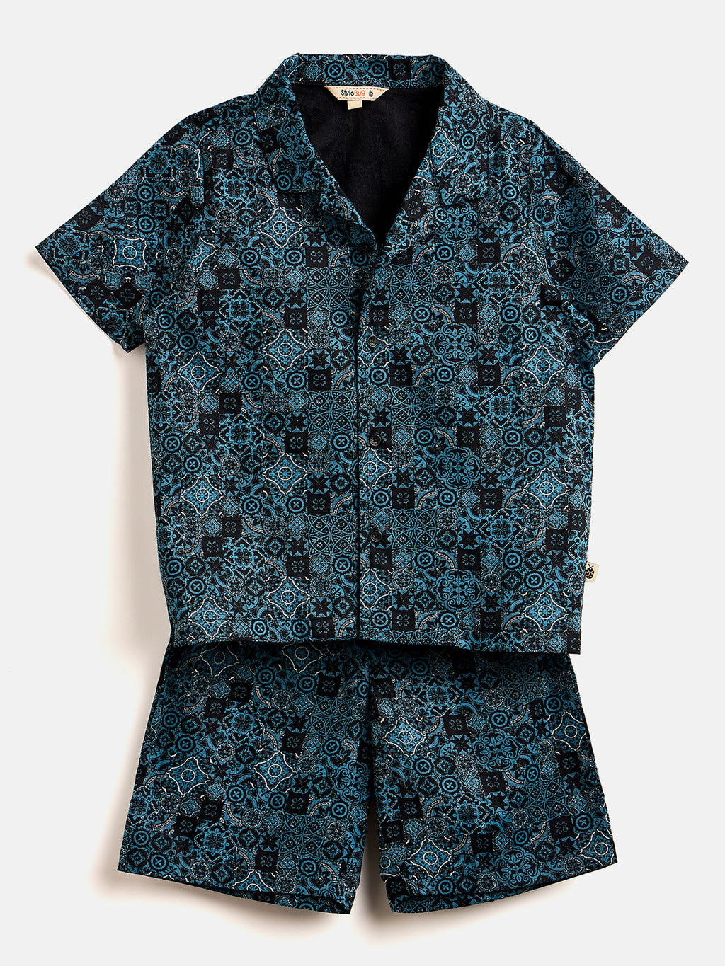 Boys Mid Thigh Printed Shirt with Shorts - Blue