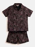 Boys Mid Thigh Printed Shirt with Shorts - Brown