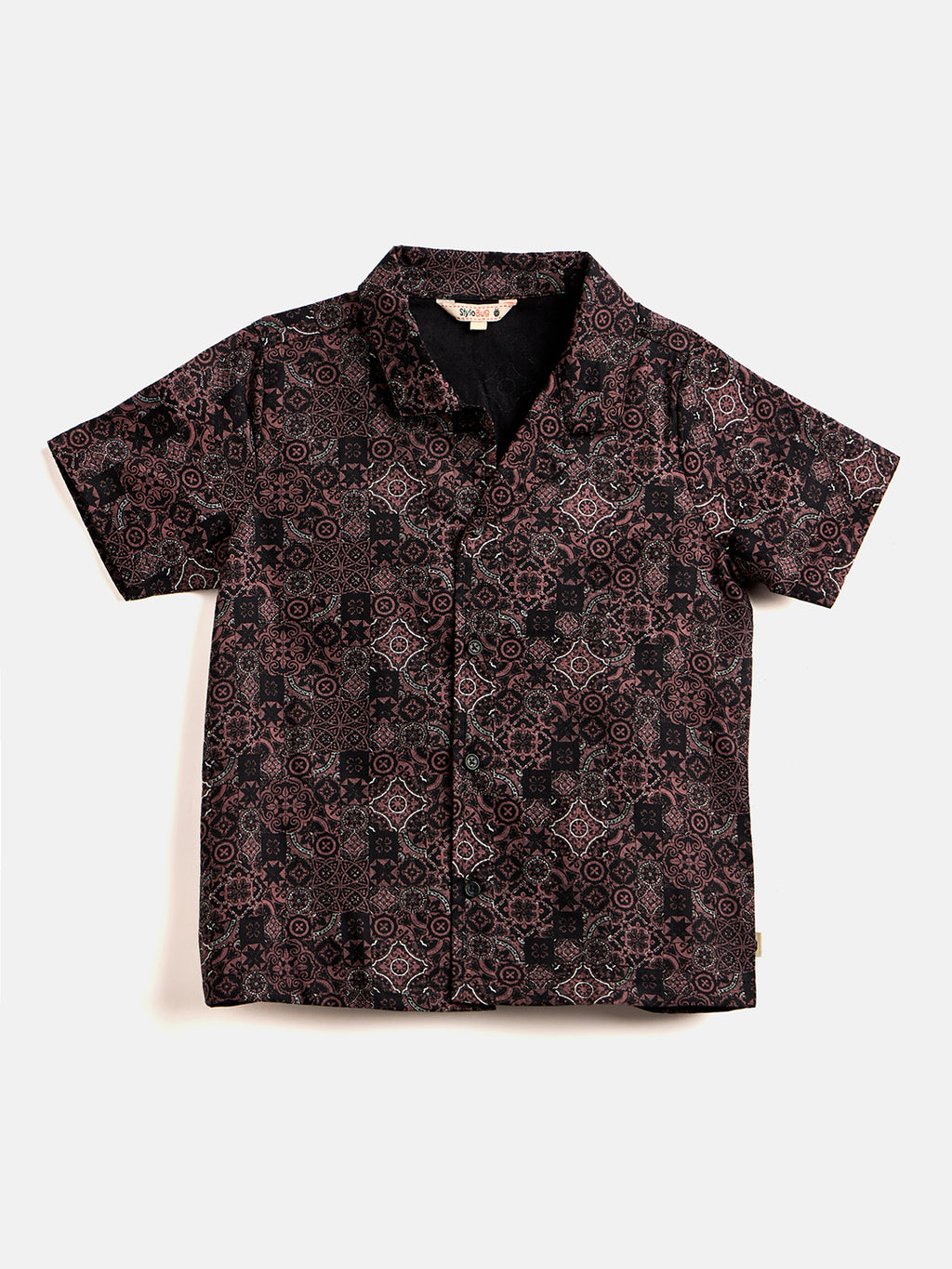 Boys Mid Thigh Printed Shirt with Shorts - Brown