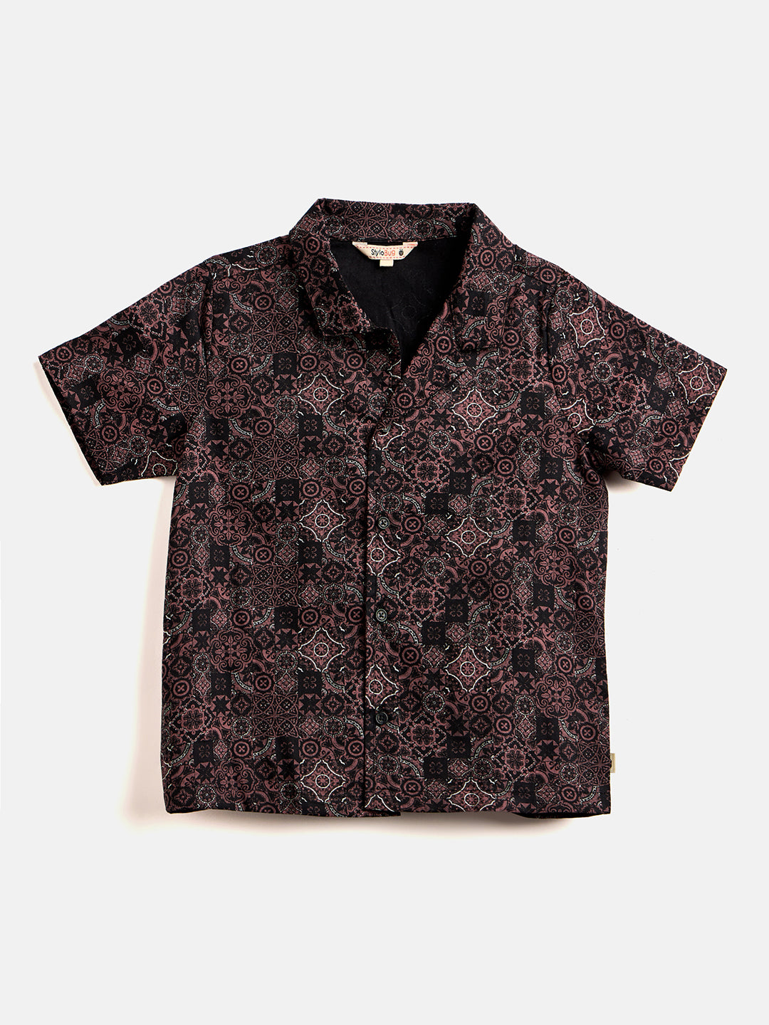 Boys Mid Thigh Printed Shirt with Shorts - Brown