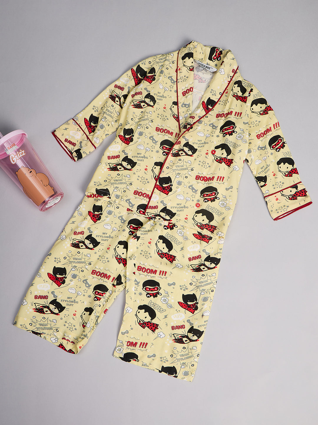 Boys Ankle Length Printed Night Suit - Yellow
