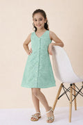 Girls Knee Length Solid Dress - Olive