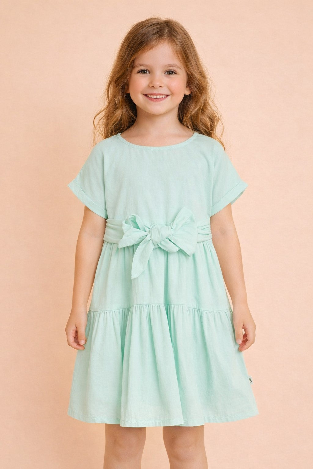 Girls Knee Length Solid Dress - Green