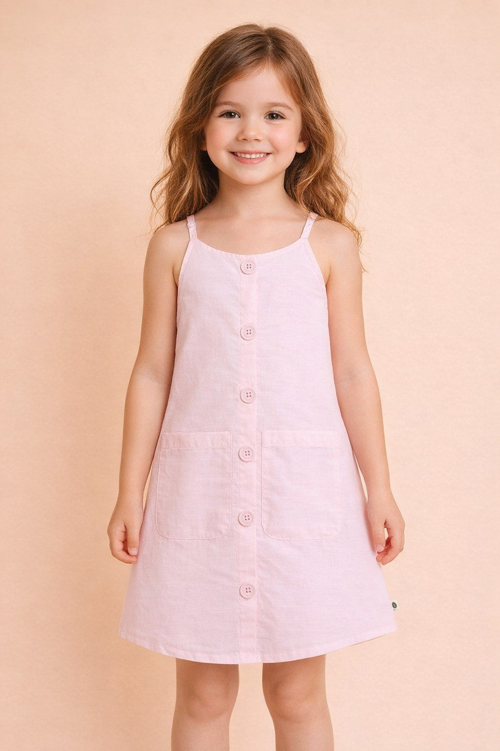 Girls Knee Length Solid Dress - Pink