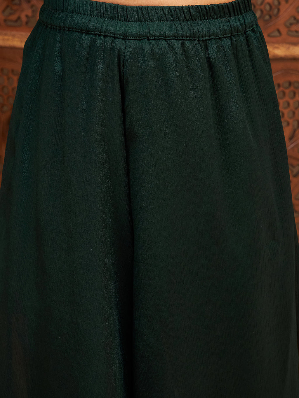 Girls Hip length Solid Kurti Set - Green