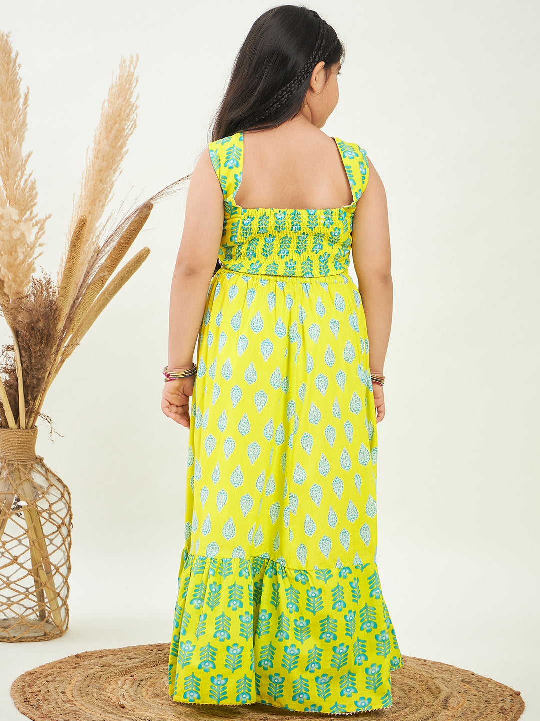 Girls Waist Length Printed Lehenga Choli - Green