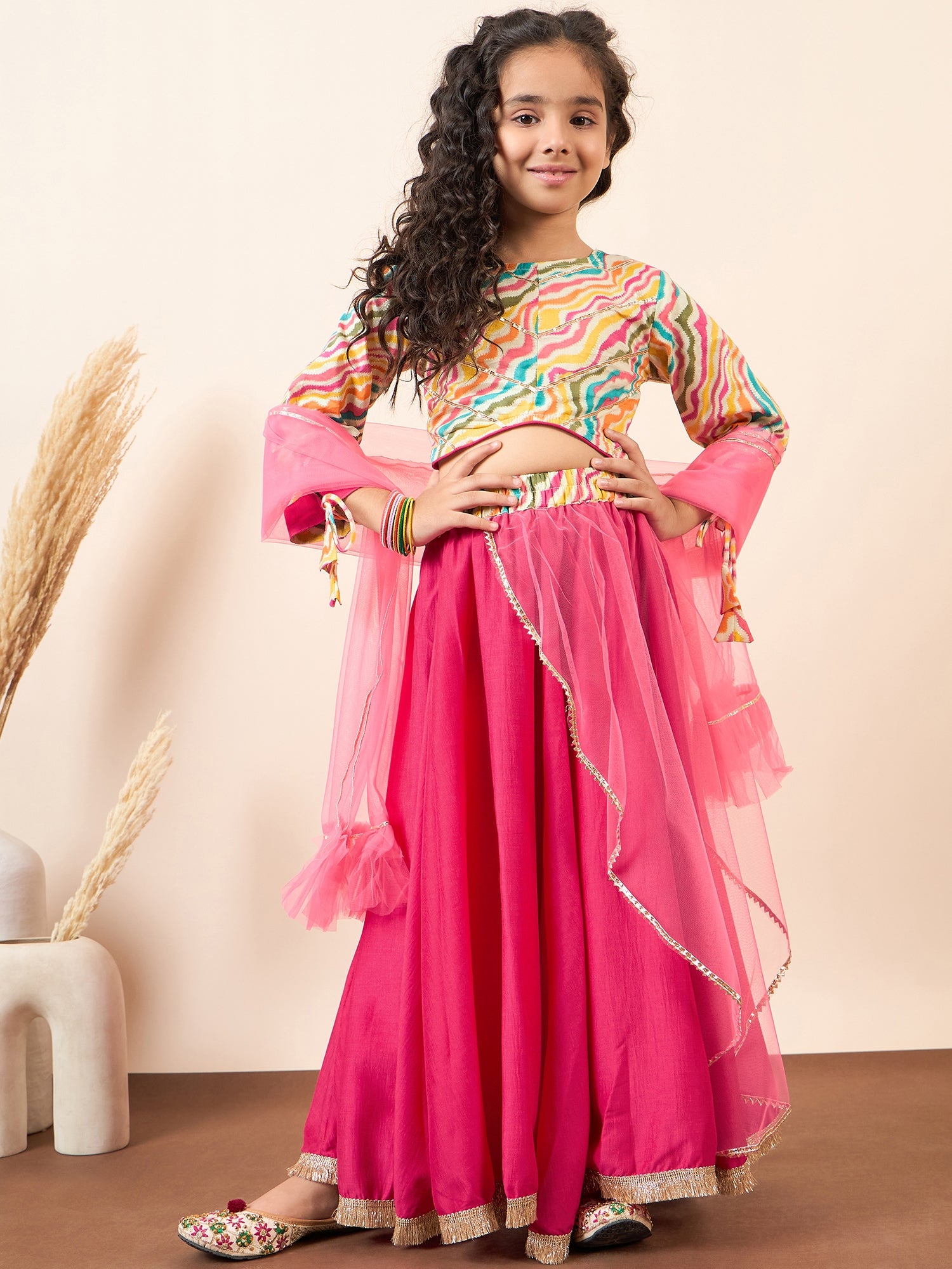 Girls Waist Length Printed Lehenga Choli - Multi