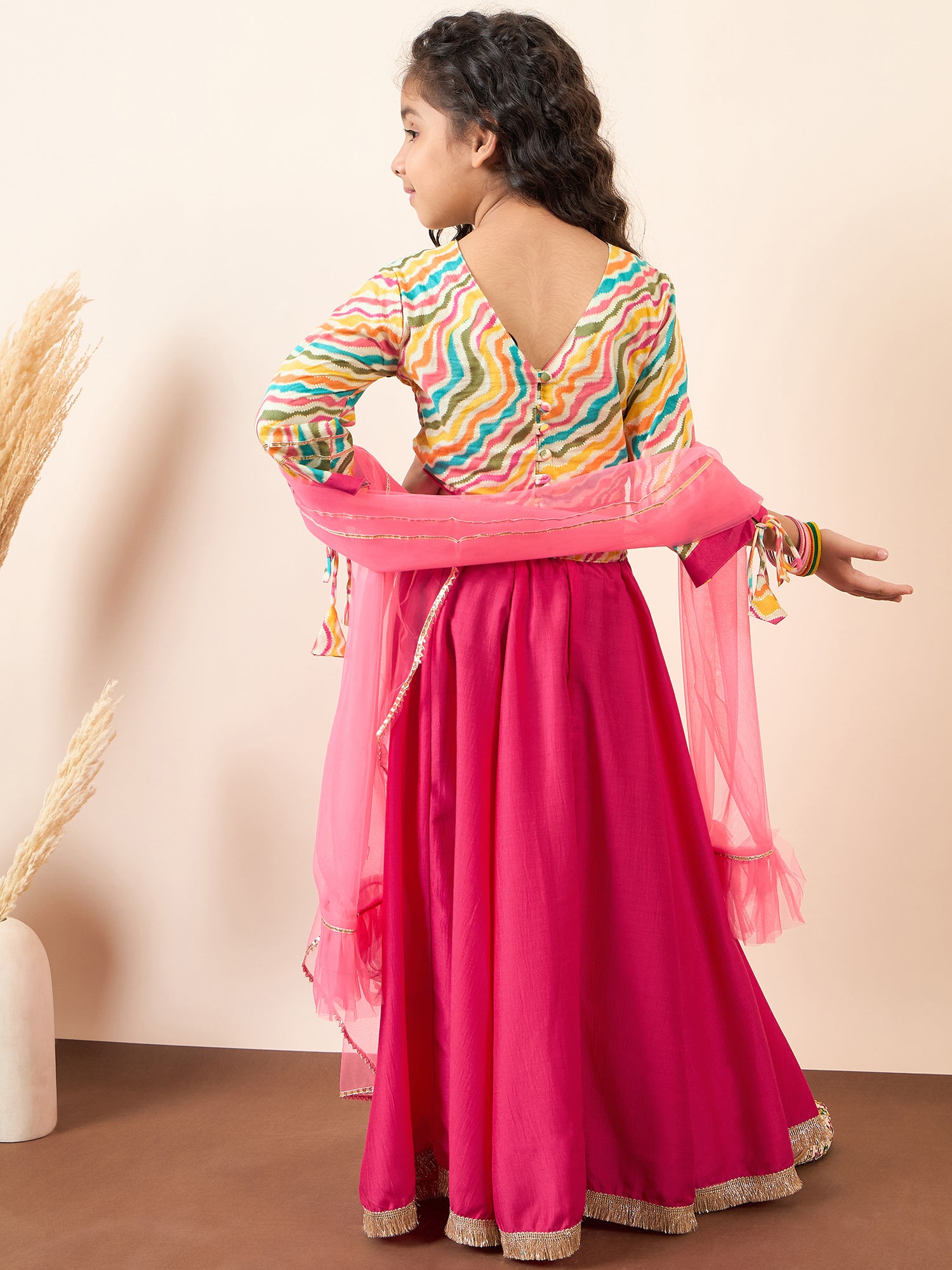 Girls Waist Length Printed Lehenga Choli - Multi