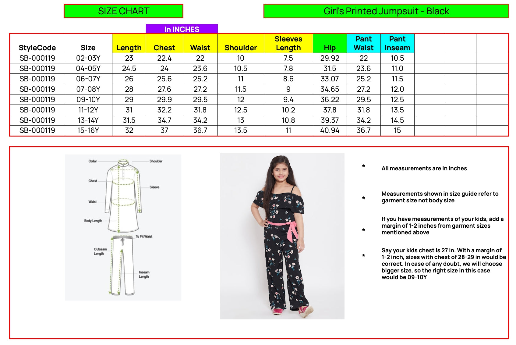 Girls Ankle Length Printed Jumpsuit - Black