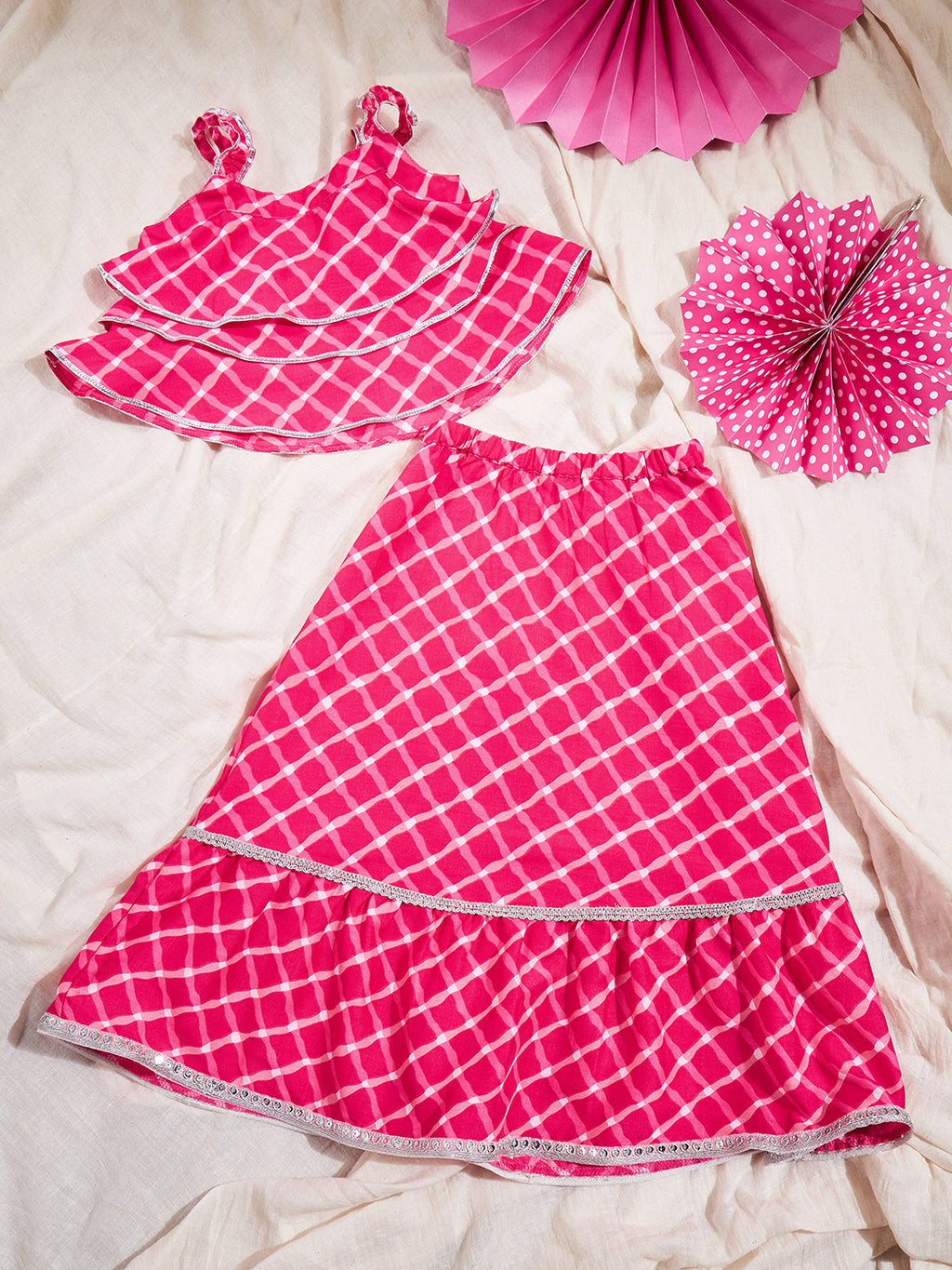 Girls Waist Length Printed Lehenga Choli - Pink