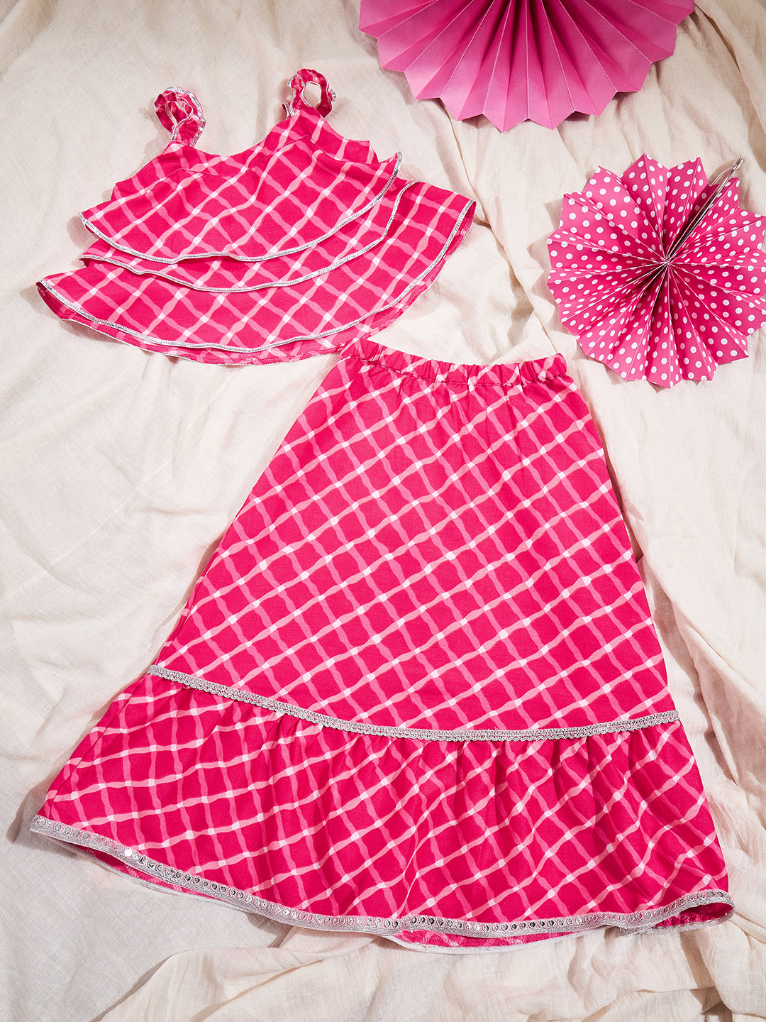 Girls Waist Length Printed Lehenga Choli - Pink