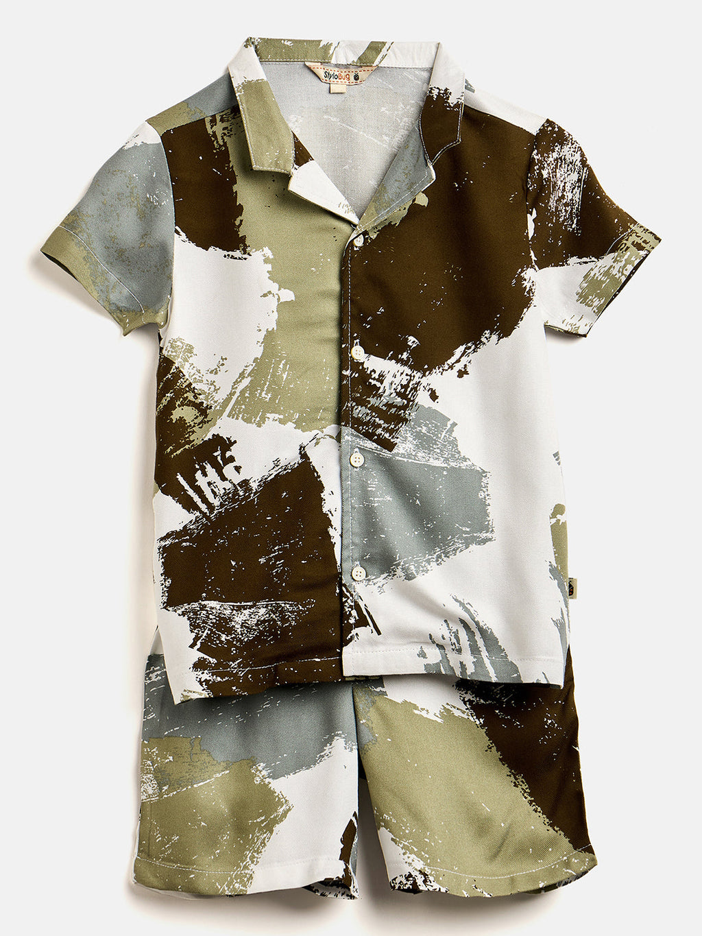 Boys Mid Thigh Printed Shirt with Shorts - Green