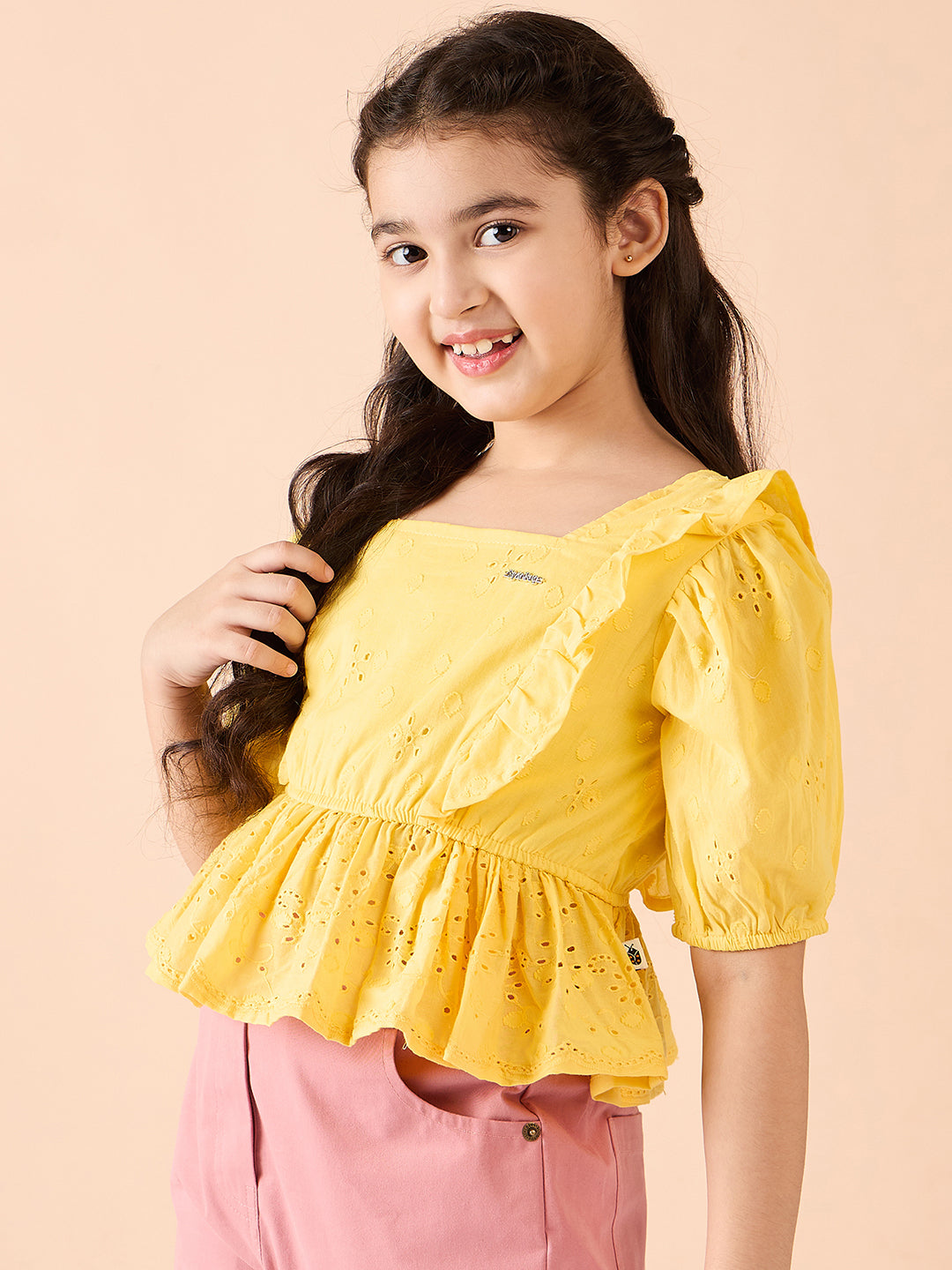 Girls Waist Length Solid Top - Yellow