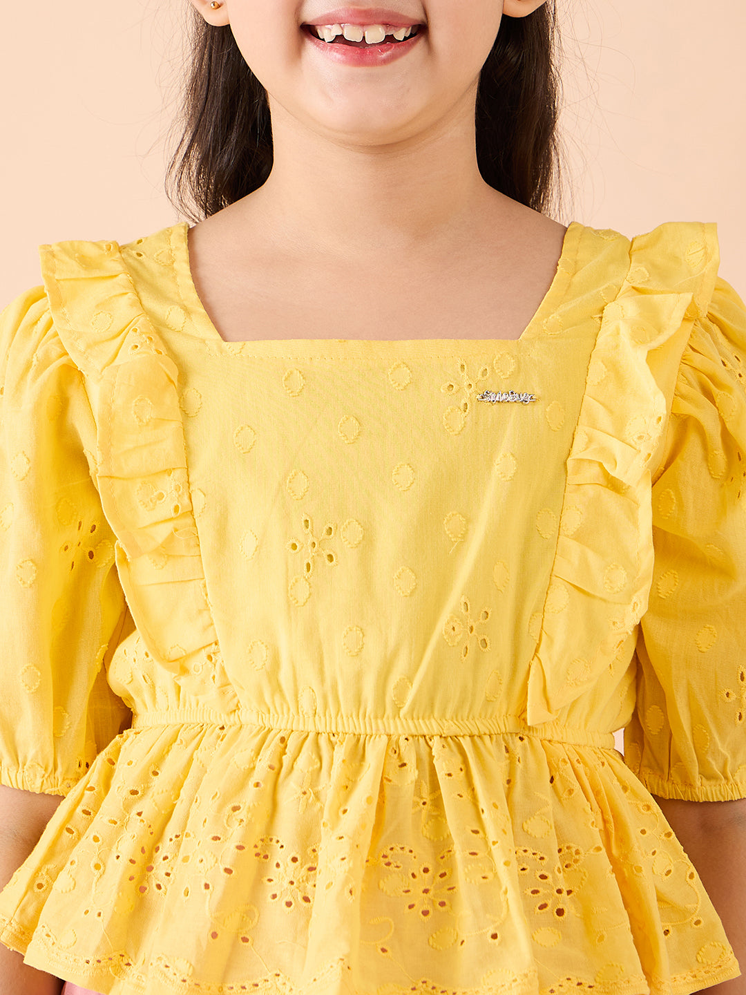 Girls Waist Length Solid Top - Yellow
